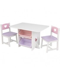 Set mesa rectangular compartimentos almacenaje, 2 sillas, blanco KidKraft - Envío Gratuito