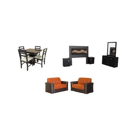 Combo Eco Recamar 5 pzs Sala 2 2 Comedor 4 Sillas Fabou Muebles - Envío Gratuito