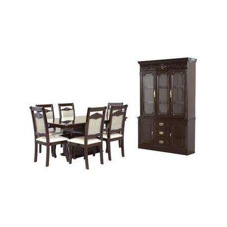 Comedor Clasico Diamante 6 Sillas Con Vitrina Fabou Muebles - Envío Gratuito