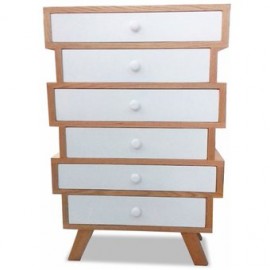 Cómoda Cajonera 6 Cajones De Madera Natural Con Blanco - Envío Gratuito