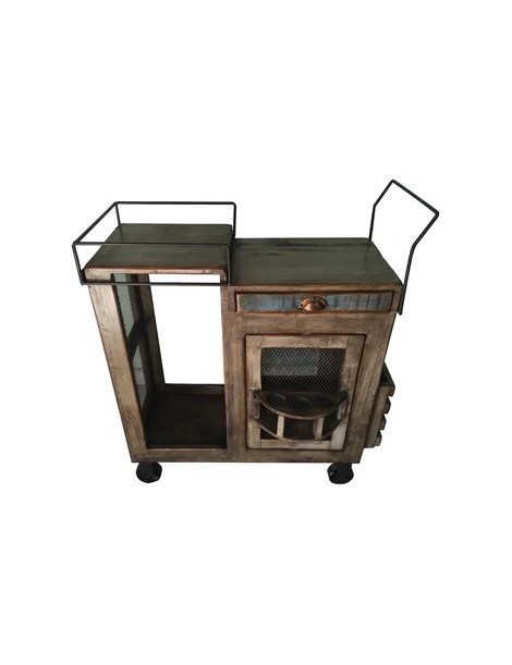 Carrito De Servicio Madera, Vintage Home Designe, Toledo, Movible Con Ruedas De Hierro Doble Vista, Porta Vasos Giratorio - Enví