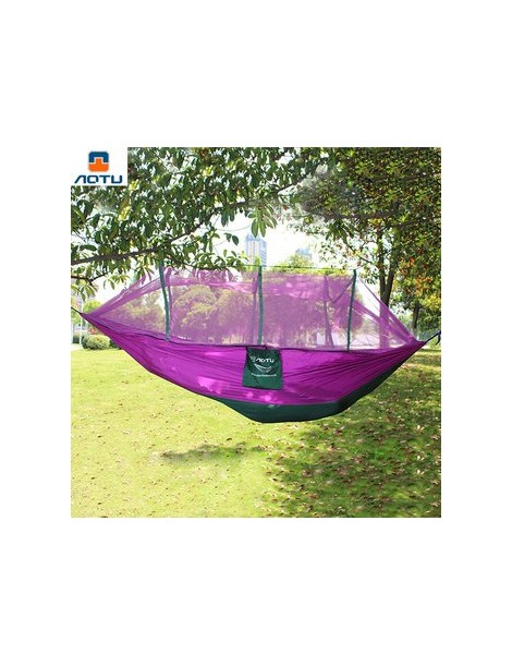 Aotu 2,6 x 1,4 M acampa portable de alta resistencia del paracaídas Tela dormir Hamaca con la red de mosquito Purple - Envío Gra