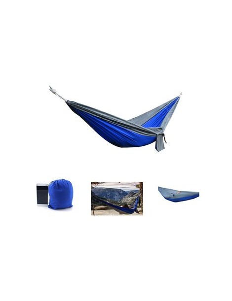 2 People Hamaca 270 x 140cm  Doble Persona Columpio  Hamaca de Ocio para Viajes, Cámping, Senderismo -Azul mas Gris - Envío Grat