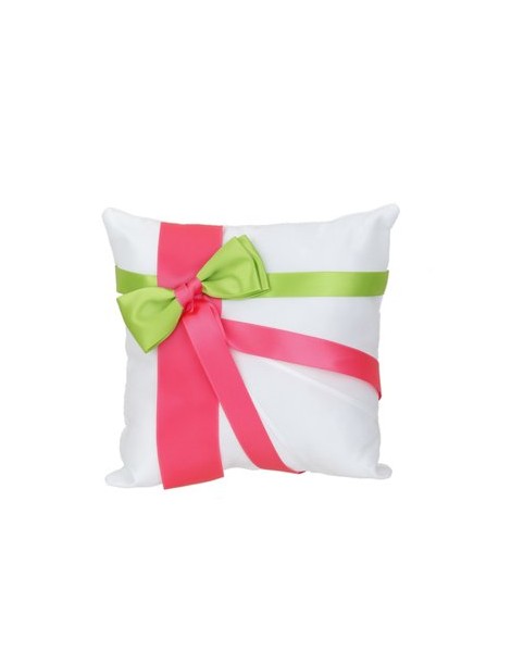 MagiDeal Almohada Anillo De Boda Portador Del Amortiguador Con La Cinta Verde Rosa Blanca 20cmx20cm - Envío Gratuito