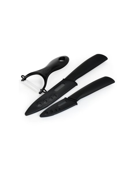 3-en-1 cocina 3 5 lámina de cerámica cuchillo mas pelador Set - negro - Envío Gratuito