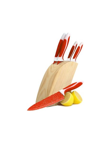 Juego De Cuchillos Flavorstone Rojos Con Base De Madera Flavorstone - Envío Gratuito