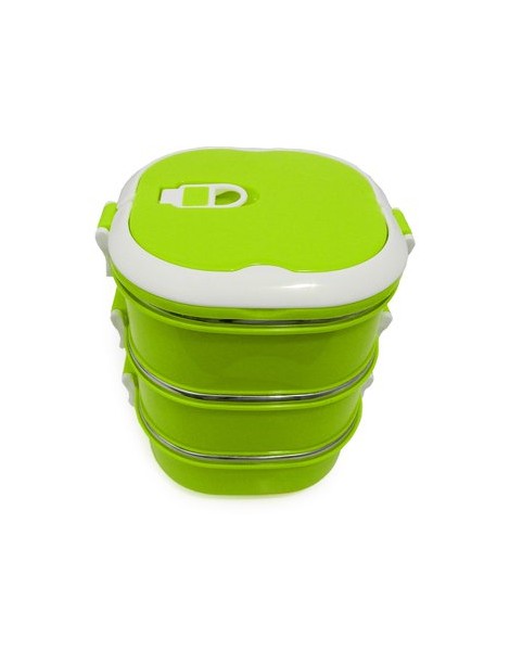 Tupper Para Comida 3 Niveles Cuadrado Easy Go Verde - Envío Gratuito