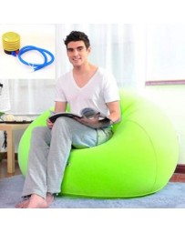 1Set Moda Flocado Inflable Sofá Bolso Silla Plegable Al Aire Libre Jardín Sofá Sala Mueble Esquina Sofa Cama Con Bomba -Verde - 