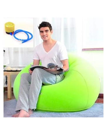 1Set Moda Flocado Inflable Sofá Bolso Silla Plegable Al Aire Libre Jardín Sofá Sala Mueble Esquina Sofa Cama Con Bomba -Verde - 