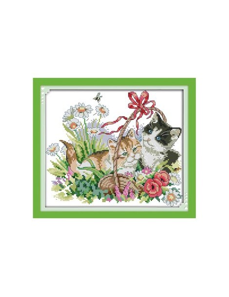 DIY Handmade Needlework Cross Stitch Set Embroidery Kit Precise Printed Lovely Cats Pattern Cross-Stitching 38 * 34cm - Envío Gr