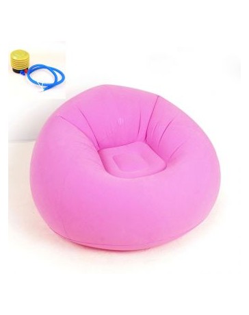 1Set Moda Flocado Inflable Sofá Bolso Silla Plegable Al Aire Libre Jardín Sofá Sala Mueble Esquina Sofa Cama Con Bomba -Rosado -