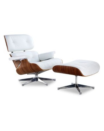 Sillon Silla Eames Lounge Charles Piel Italiana Madera Caoba Minimalista Elegante Moderno - Blanco Replica Exacta - Envío Gratui
