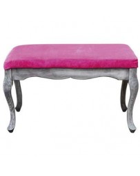 Banco Estilo Vintage Chic, Vintage Home Designe, Patas De Madera De Pino Con Cojín Forrado En Tela- Color Rosa Mexicano - Envío 