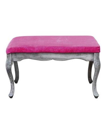 Banco Estilo Vintage Chic, Vintage Home Designe, Patas De Madera De Pino Con Cojín Forrado En Tela- Color Rosa Mexicano - Envío 