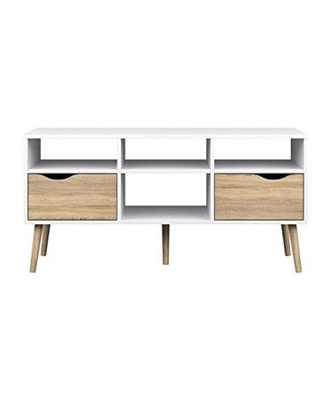 Mesa de TV-The H design-Mesa de TV Kim estilo moderno con madera natural-blanco - Envío Gratuito