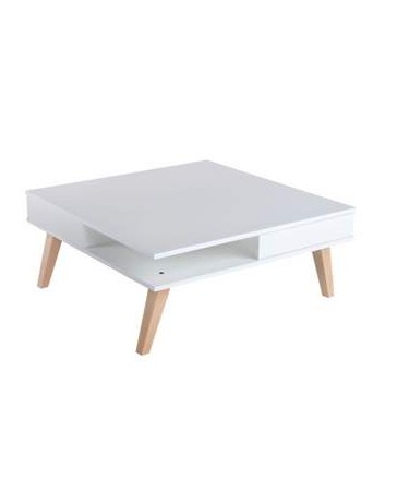 Mesa de centro-The H design-Mesa de centro Missy estilo moderno con madera natural y 2 cajones-blanco - Envío Gratuito