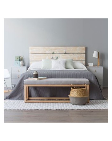 Banca Pie De Cama, Vintage Home Design, Luna Gris, Madera De Pino Tapizada-Gris - Envío Gratuito