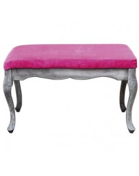 Banco Estilo Vintage Chic, Vintage Home Designe, Patas De Madera De Pino Con Cojín Forrado En Tela- Color Rosa Mexicano - Envío 