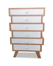 Cómoda Cajonera 6 Cajones De Madera Natural Con Blanco - Envío Gratuito