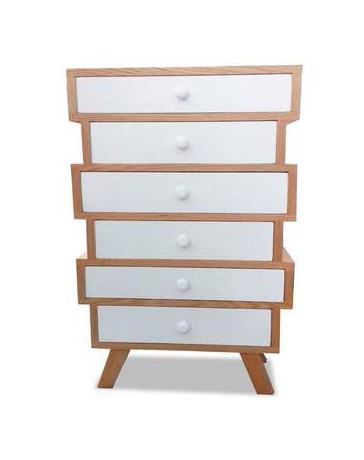 Cómoda Cajonera 6 Cajones De Madera Natural Con Blanco - Envío Gratuito