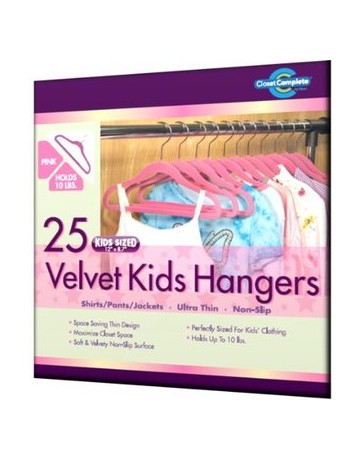 Tamaño Kids Closet completo Ultra Thin Ningunas suspensiones del terciopelo del resbalón Pink juego de 25 - Envío Gratuito